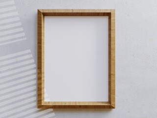 Blank poster frame on wall with window light, 3d render