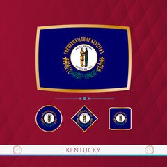 Set of Kentucky flags with gold frame for use at sporting events on a burgundy abstract background.