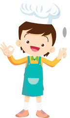 Cooking children boy Little kids making delicious food professional chef