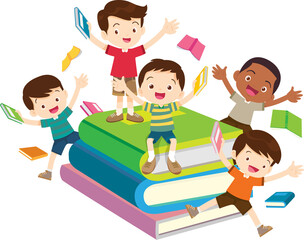 back to school with kids reading book education happy children concept