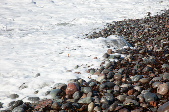 Pebble beach and sea at M&oslash;len, Larvik, Norway