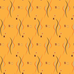 Colored seamless vector pattern of waves and rectangles on orange background. Use for wallpaper, cards, wrapping paper, covers, fabric print