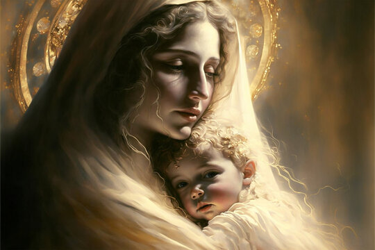 Painting of Mother Marry holding baby Jesus