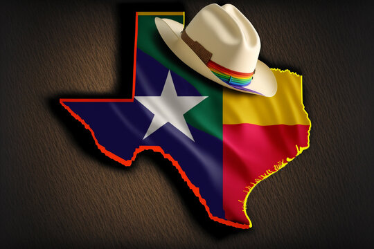 Texas Map In LGBTQ+ Colors With Cowboy Hat