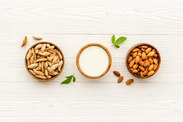 Vegan non dairy drink - sweet almond milk with nuts