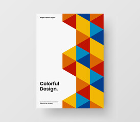Simple geometric hexagons flyer layout. Multicolored magazine cover vector design concept.