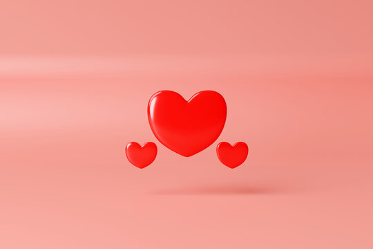 three red love in 3d rendering design.