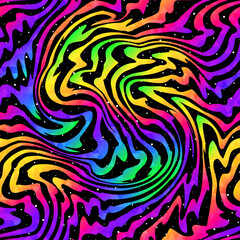 Bright wavy lines with star background. Seamless pattern