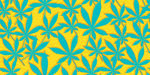 Sunny cannabis leaves. Seamless pattern