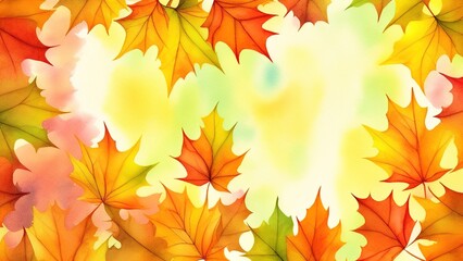 Fototapeta na wymiar Abstract autumn watercolor art. Bright warm colors, fall leaves.