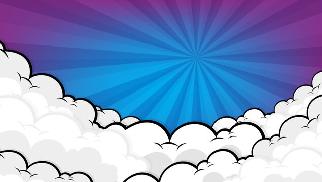 Comic cartoon blue background with cloud