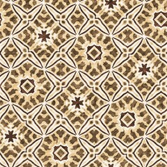 Mosaic geometric dark brown seamless texture pattern. Trendy kaleidoscope woven design for printed fabric. Rough abstract textile design. 