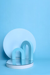 Pastel blue white podium for display beauty product. 