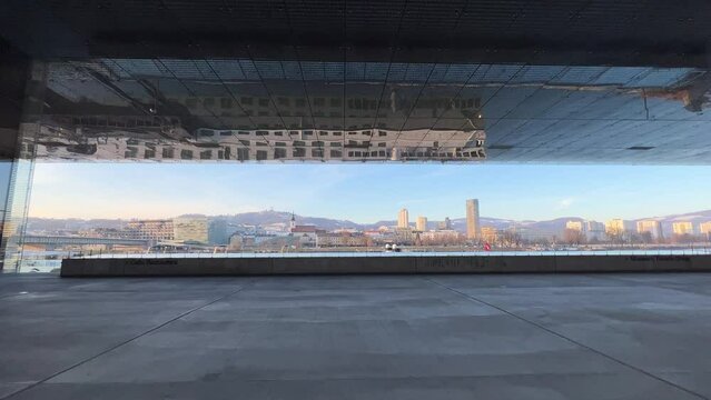 Linz Urfahr cityscape viewed from Lentos art museum