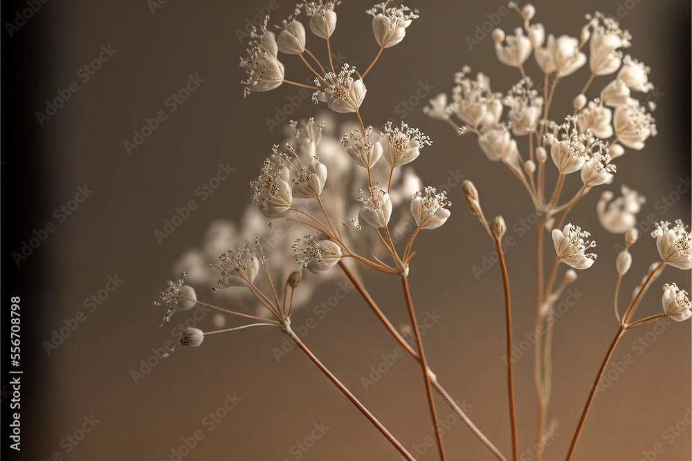 Wall mural a close up of a bunch of flowers in a vase with a brown background and a blurry background.