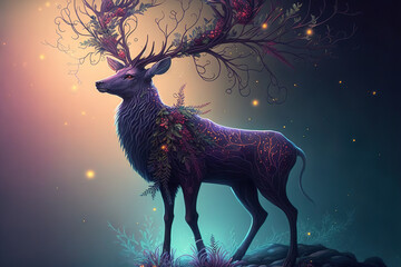 Christmas majestic deer of the void wandering in the null garden Generative AI