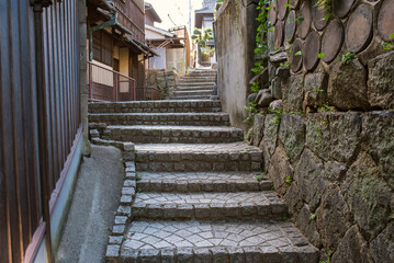 広島県・尾道市　石の階段　Stone stairs in Onomichi City, Hiroshima, Japan