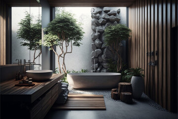 Modern bathroom design with a window by Generative AI