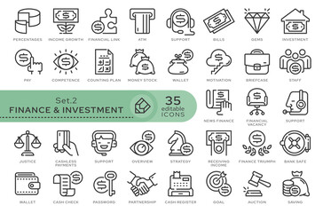 Set of conceptual icons. Vector icons in flat linear style for web sites, applications and other graphic resources. Set from the series - Finance and Investment. Editable outline icon.	