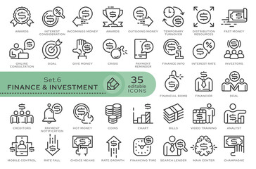 Set of conceptual icons. Vector icons in flat linear style for web sites, applications and other graphic resources. Set from the series - Finance and Investment. Editable outline icon.	