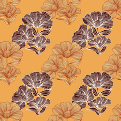 Delicate floral line seamless pattern. Vintage flower background.