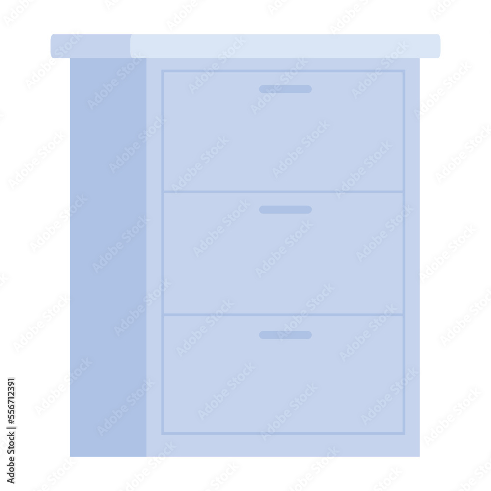 Poster check out an icon of drawer chest that designed in a flat style