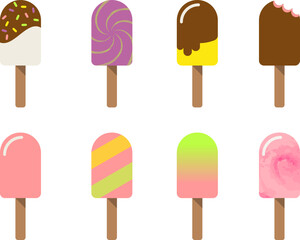 Icon set of various popsicle ice cream