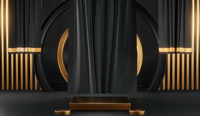 3D rendering of blank product background for cream cosmetics Modern black podium background