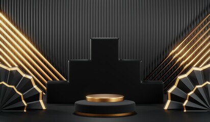 3D rendering of blank product background for cream cosmetics Modern black podium background