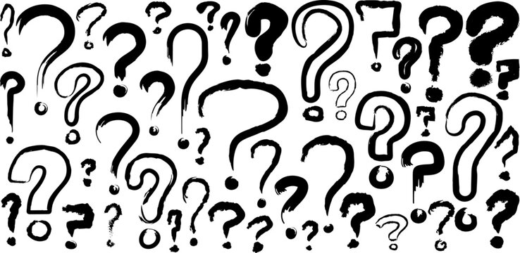 Grunge draft sketch question mark vector. punk question symbol brush. grunge paint. Isolated question sign, transparent background.
