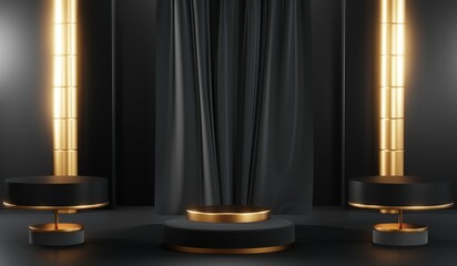 3D rendering of blank product background for cream cosmetics Modern black podium background