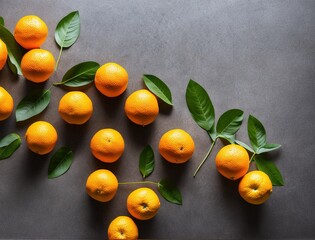 tangerines and oranges on a flat background