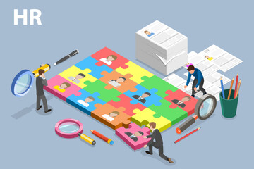 3D Isometric Flat Vector Conceptual Illustration of Human Management and HR Resources, Recruitment Agency