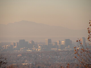 view of Salt Lake City skyline on a smoggy day, air pollution