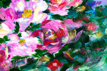 Oil painting, Flowers. impressionism style, flower painting, still painting canvas, artist. for design or print floral illustration. - 556719162