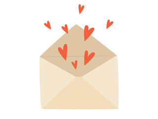 Mail envelope and hearts. Romantic message. Vector illustration isolated on a white background