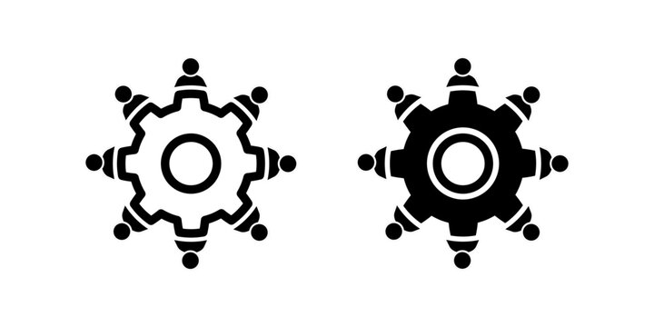 People and gear icon. Teamwork management sign. Business team. Flat vector illustration.