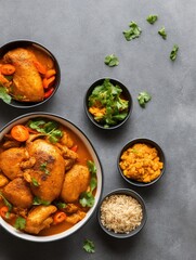 butter chicken with rice on table