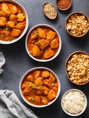 butter chicken with rice on table