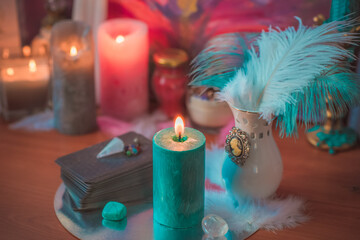 Positive energy and clean home space. Concept of esotericism, magic candles, Reiki or another...