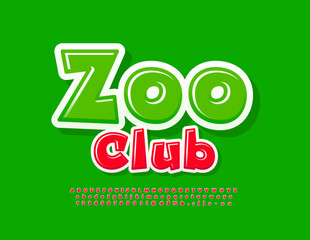 Vector creative emblem Zoo Club. Red glossy Font. Decorative Alphabet Letters and Numbers set