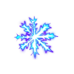 Glowing blue snowflake,  isolated icon, transparent. Happy New Year or Merry Christmas. Simple neon light. Shining winter, xmas lamp. Luminescent, fluorescent illumination. Png