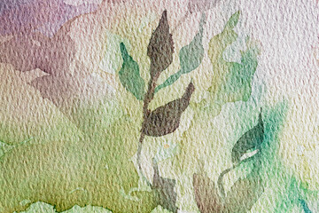 colorful floral watercolor background with delicate twigs and leaves. watercolor paper texture. Hand drawn botanical background. Wedding invitations. Textile. - 556723977