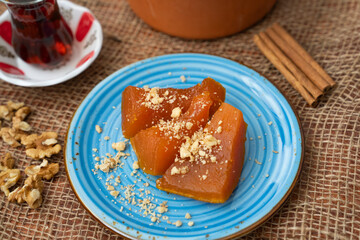 Traditional Turkish Pumpkin Dessert (Balkabagi Tatlisi)with Tahini and Walnuts Photo, Uskudar Istanbul, Turkey