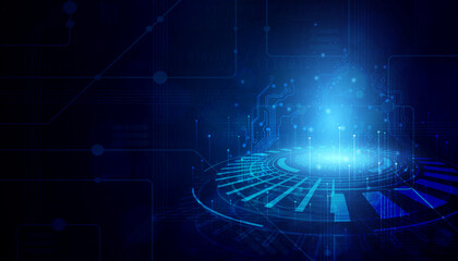 Abstract digital technology futuristic circuit board blue background, Cyber science tech layout, Innovation future Ai big data, Global internet network connection, Cloud hi-tech illustration vector