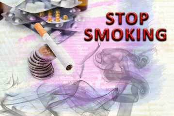Stop smoking art collage. Educational and motivational sign