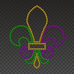 mardi gras lily with yellow, green and violet pearls