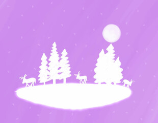 Fototapeta premium Landscape Christmas theme of silhouettes vector illustration