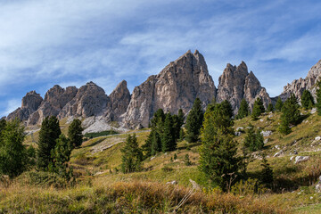 Obraz premium Breathtaking view of the extraordinary stone formations in the Dolomites mountains in South Tyrol, Italy