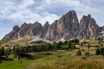 Fototapeta na wymiar Breathtaking view of the extraordinary stone formations in the Dolomites mountains in South Tyrol, Italy